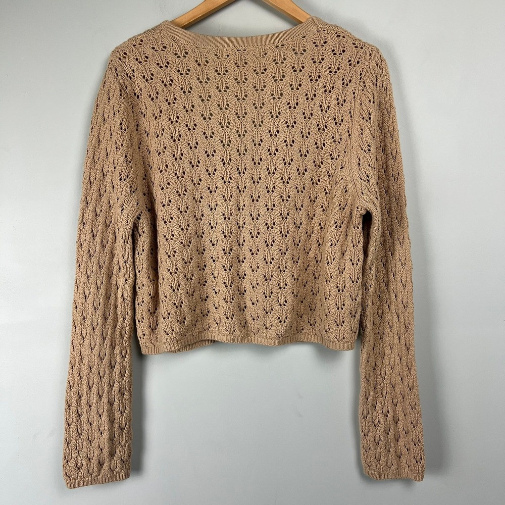 RSQ Women XL Pointelle Tie Front Cropped Cardigan Sweater Layering Coquette Boho - Picture 5 of 8
